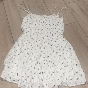 La Hearts Cream Dress with Blue Floral Pattern